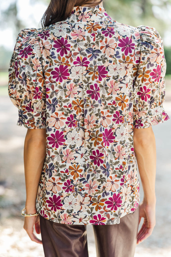 Here's The Thing Burgundy Ditsy Floral Blouse