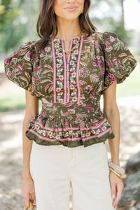 Day By Day Olive Ditsy Floral Blouse