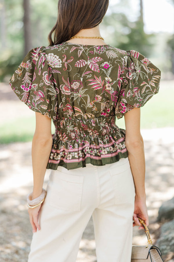 Day By Day Olive Ditsy Floral Blouse