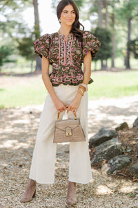 Day By Day Olive Ditsy Floral Blouse