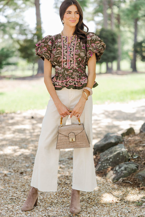 Day By Day Olive Ditsy Floral Blouse