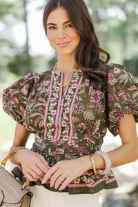 Day By Day Olive Ditsy Floral Blouse