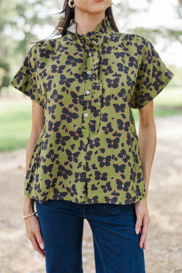 The Upgrade Olive Leopard Blouse