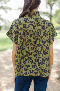 The Upgrade Olive Leopard Blouse