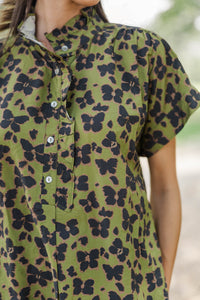 The Upgrade Olive Leopard Blouse