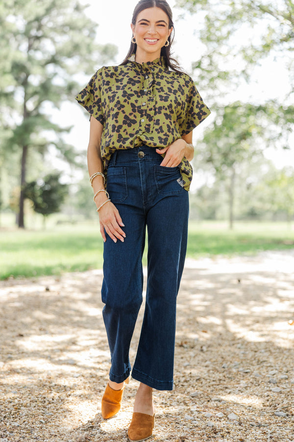 The Upgrade Olive Leopard Blouse