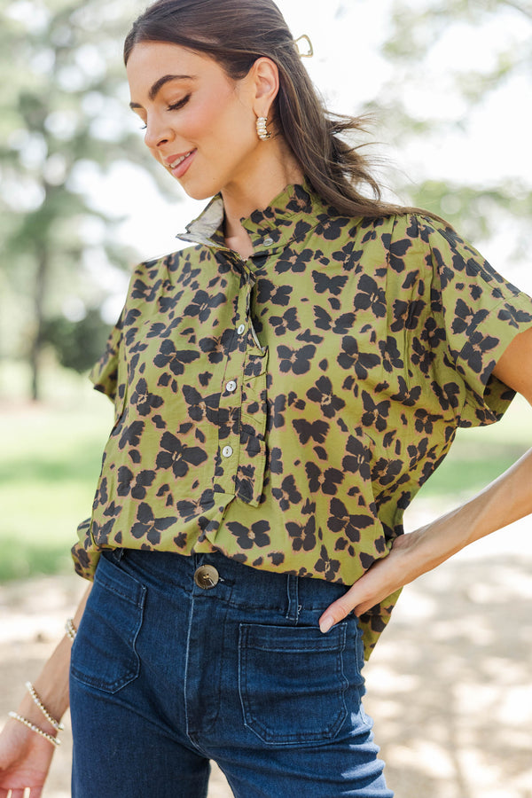 The Upgrade Olive Leopard Blouse