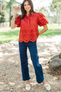 The One You'll Reach For Rust Eyelet Blouse