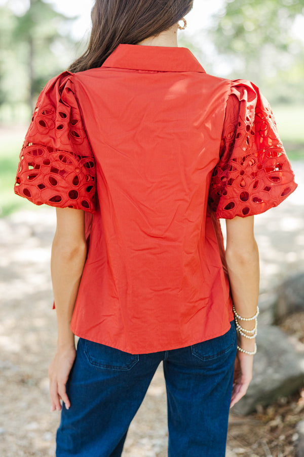 The One You'll Reach For Rust Eyelet Blouse