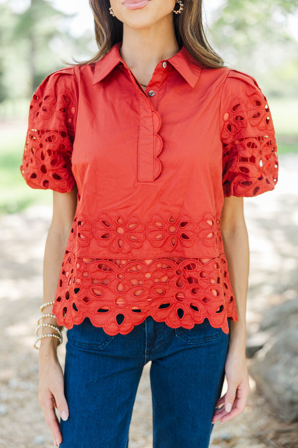 The One You'll Reach For Rust Eyelet Blouse