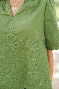 We Love This Olive Embroidered Blouse