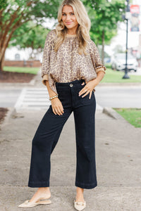 For The Fun Of It Taupe Leopard Blouse