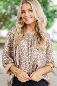 For The Fun Of It Taupe Leopard Blouse