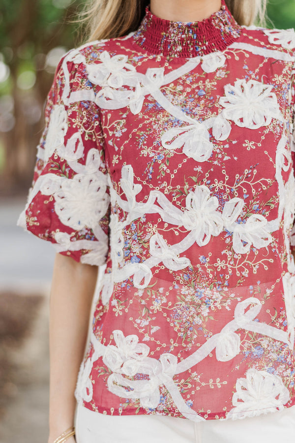Spring Sparkle Red Floral Blouse