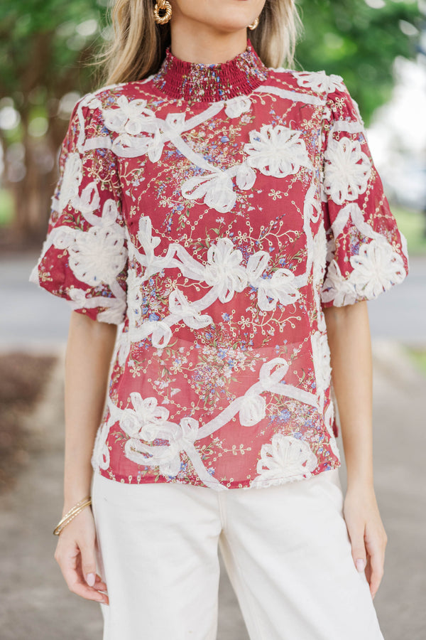 Spring Sparkle Red Floral Blouse