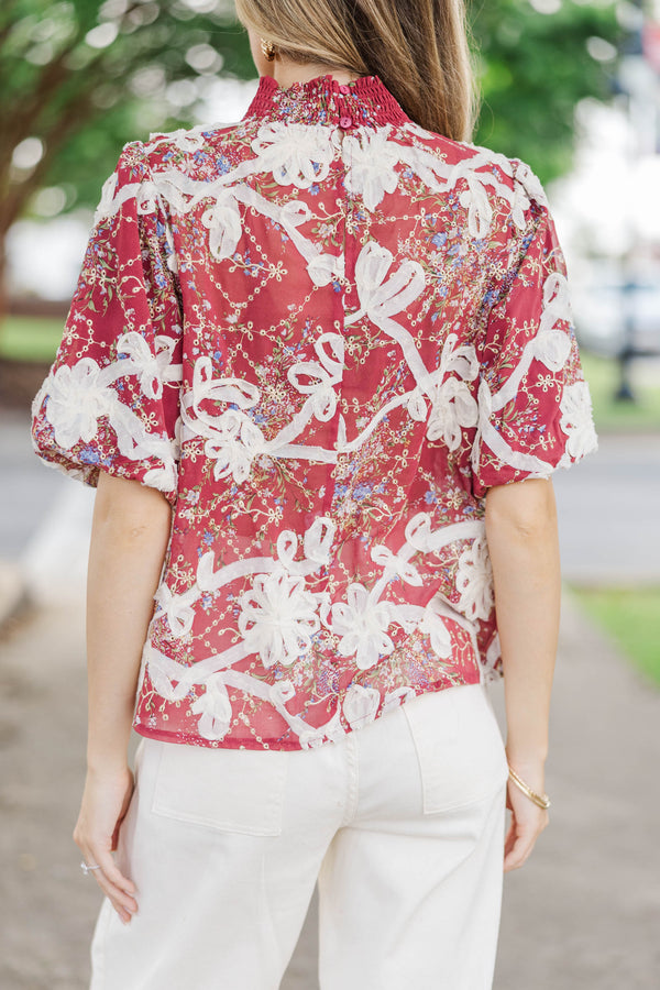 Spring Sparkle Red Floral Blouse