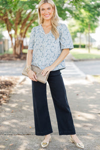 Volume One Blue Textured Pearl Blouse
