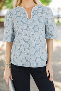 Volume One Blue Textured Pearl Blouse