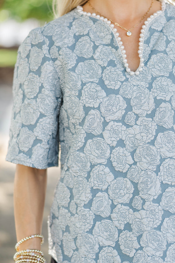 Volume One Blue Textured Pearl Blouse