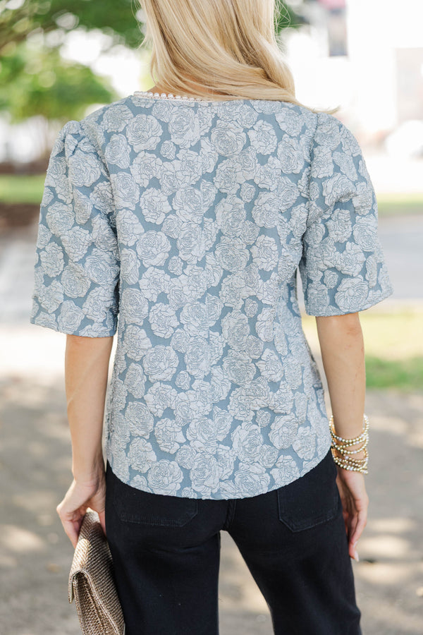 Volume One Blue Textured Pearl Blouse