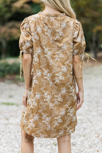 Here We Are Taupe Embroidered Shift Dress