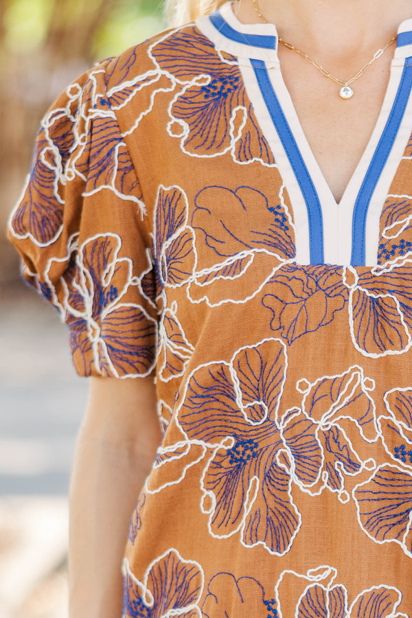 Better Every Time Brown Embroidered Dress