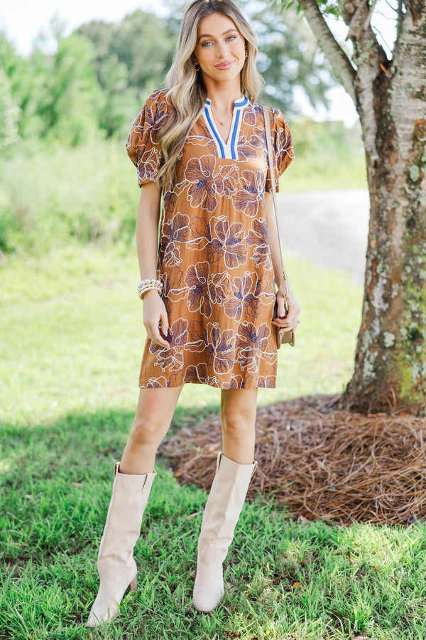 Better Every Time Brown Embroidered Dress