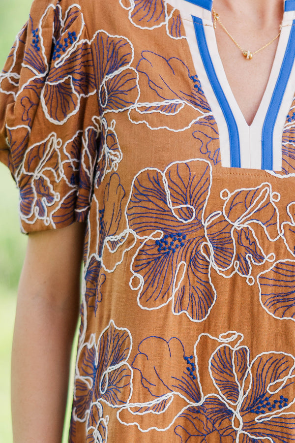 Better Every Time Brown Embroidered Dress