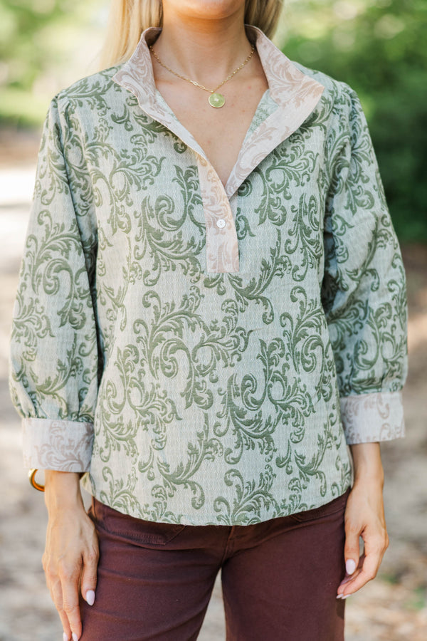 Well Gathered Olive Paisley Blouse