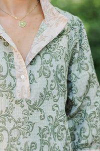 Well Gathered Olive Paisley Blouse
