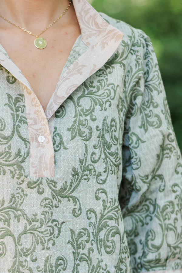 Well Gathered Olive Paisley Blouse