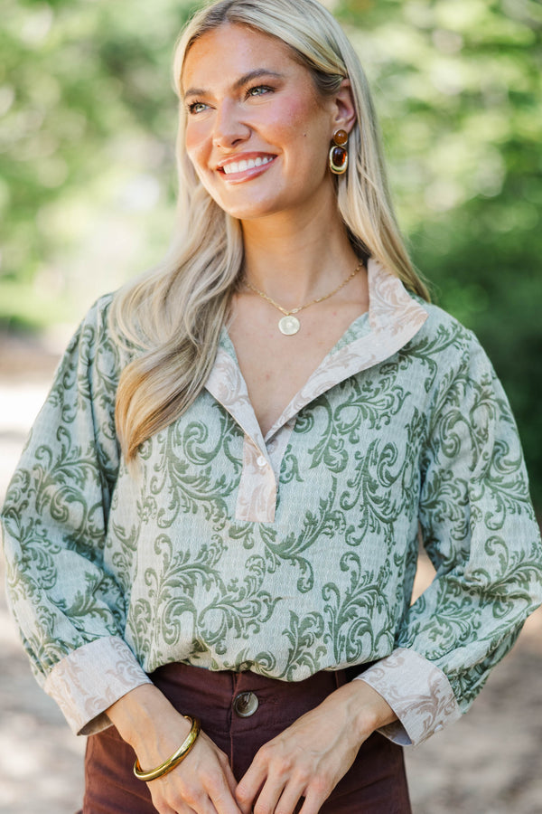 Well Gathered Olive Paisley Blouse