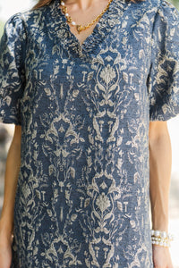 A Little Luxe Navy Brocade Dress