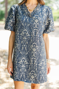 A Little Luxe Navy Brocade Dress