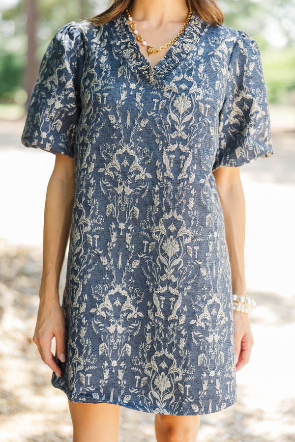 A Little Luxe Navy Brocade Dress