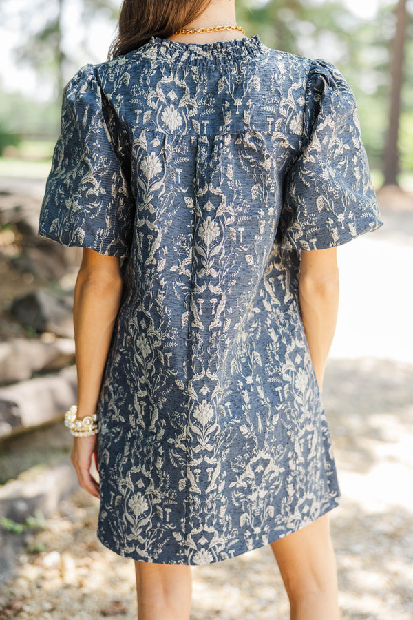 A Little Luxe Navy Brocade Dress
