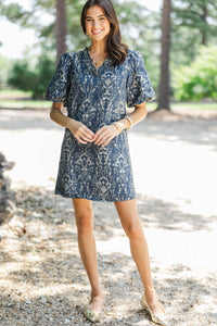 A Little Luxe Navy Brocade Dress