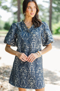 A Little Luxe Navy Brocade Dress