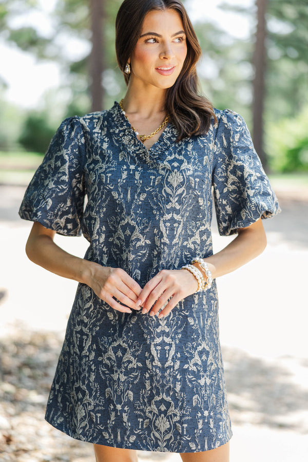 A Little Luxe Navy Brocade Dress