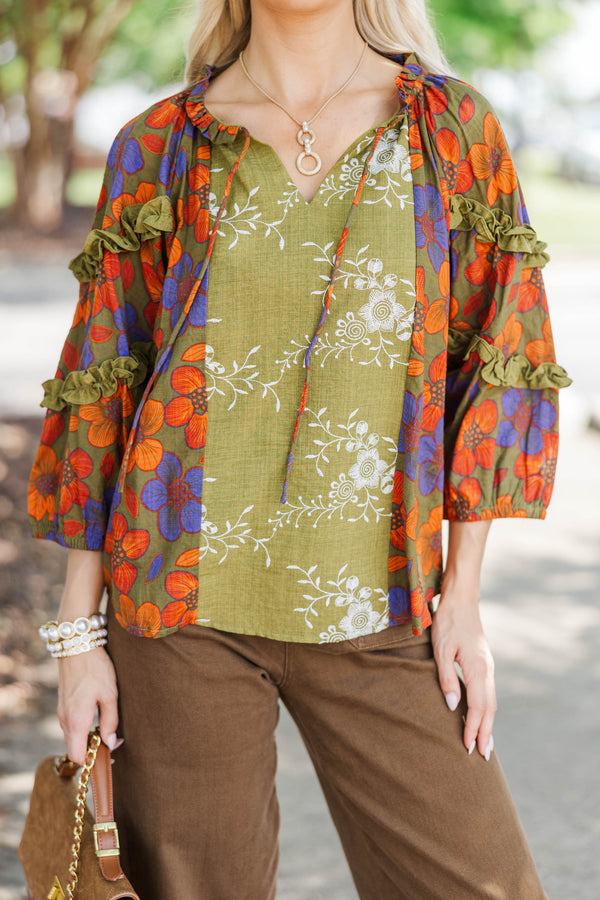Take Another Chance Olive Floral Blouse