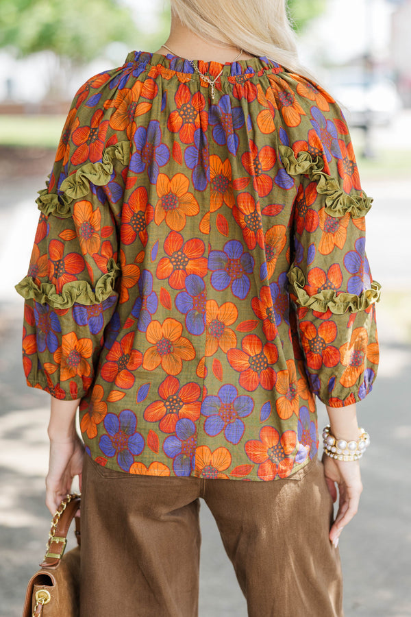 Take Another Chance Olive Floral Blouse
