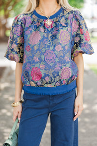 Lasting Impression Navy Brocade Blouse
