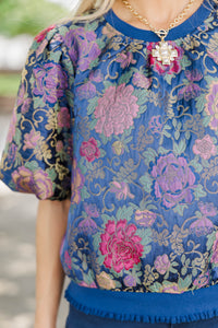 Lasting Impression Navy Brocade Blouse