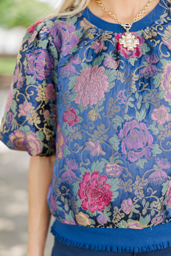 Lasting Impression Navy Brocade Blouse