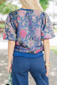 Lasting Impression Navy Brocade Blouse
