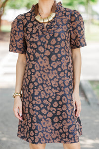 Weekend Plans Brown Leoaprd Brocade Dress