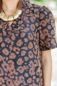 Weekend Plans Brown Leoaprd Brocade Dress