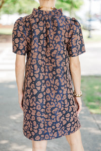 Weekend Plans Brown Leoaprd Brocade Dress