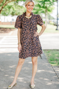 Weekend Plans Brown Leoaprd Brocade Dress