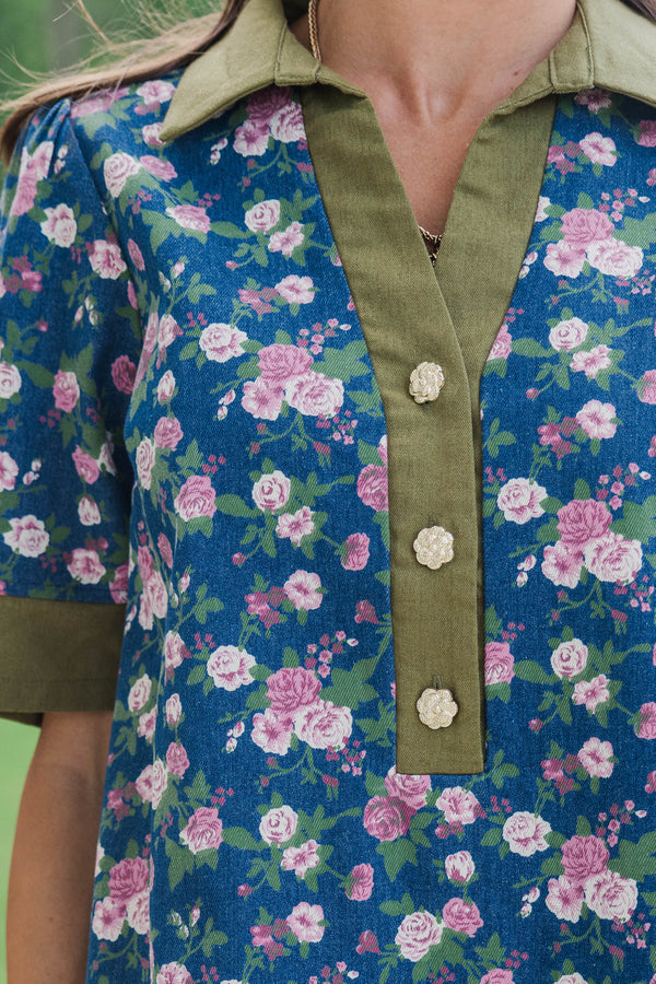 Keep This Close Blue Floral Dress